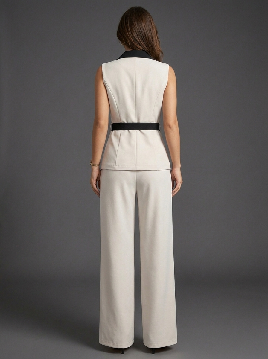 Sleeveless Waistcoat Wide Leg Trouser Co-Ord Set Women