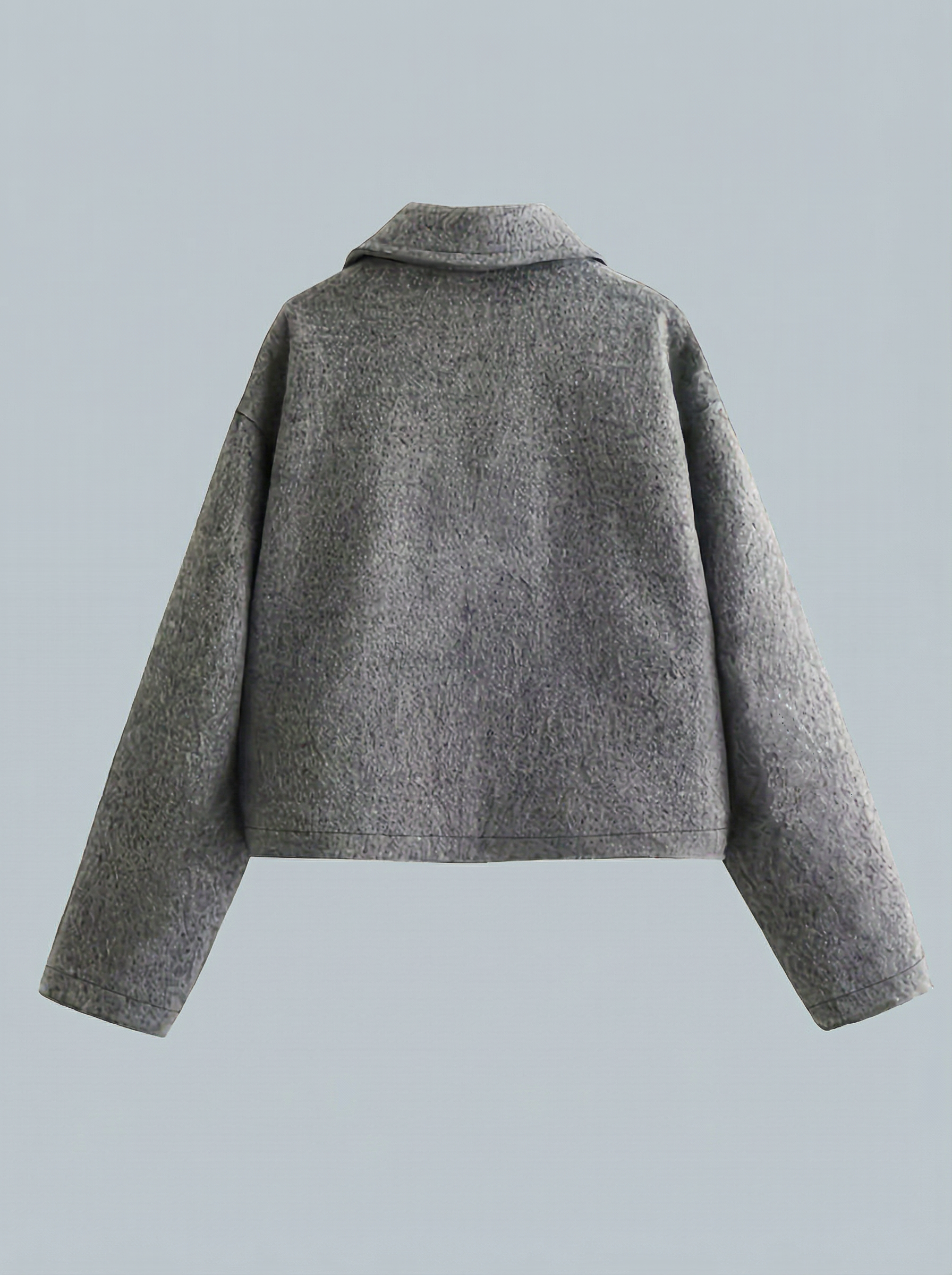 Women’s Gray Cropped Big Front Pocket Wool Blend Zip Jacket