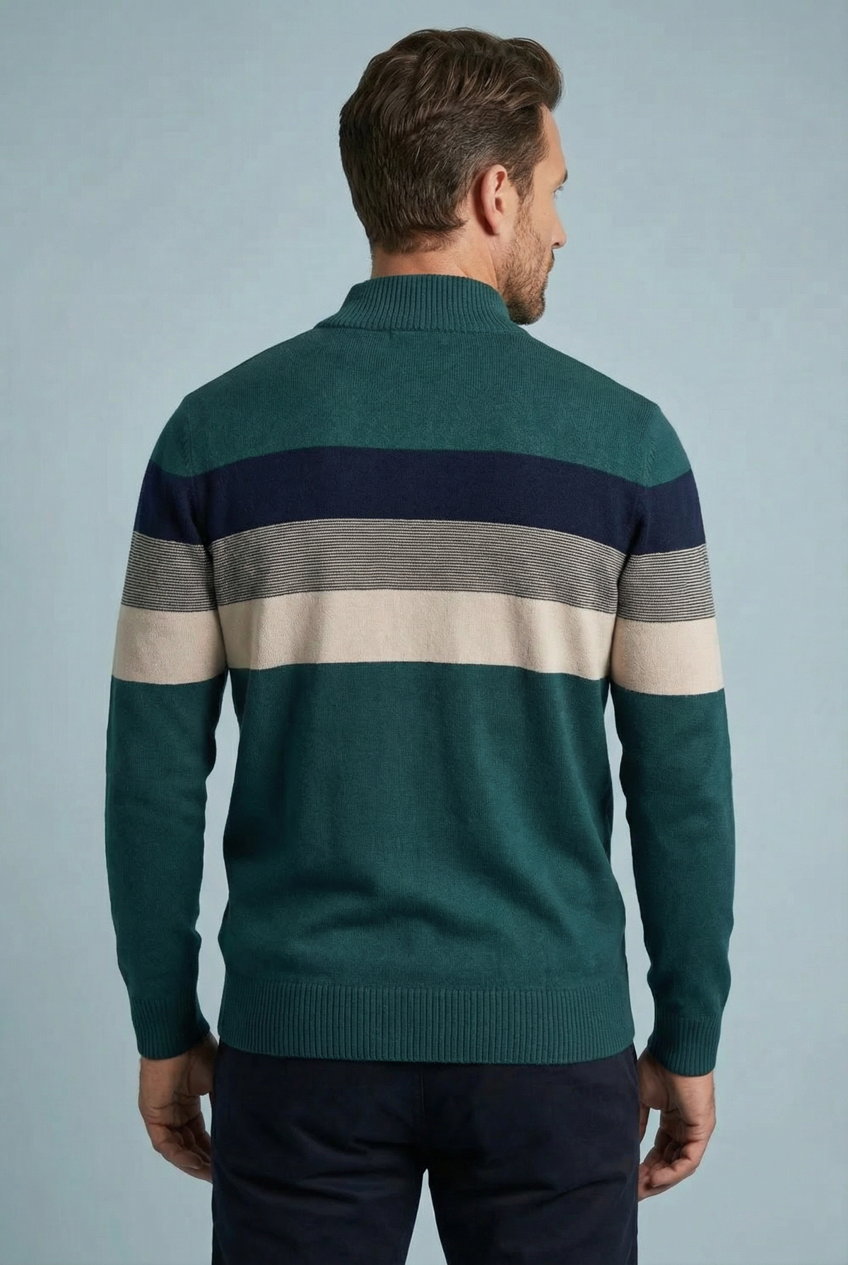 Men’s Striped Quarter Zip Sweater – Soft Knit Jumper