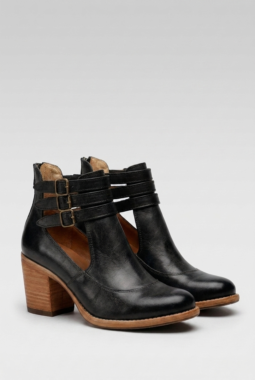 Buckle Strap Block Heel Ankle Boots Women