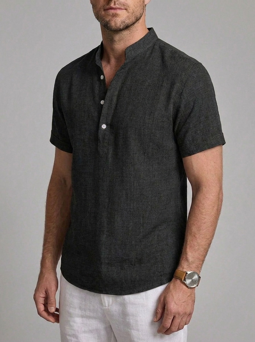 Linen Style Short Sleeve Henley Comfortable Shirt Men