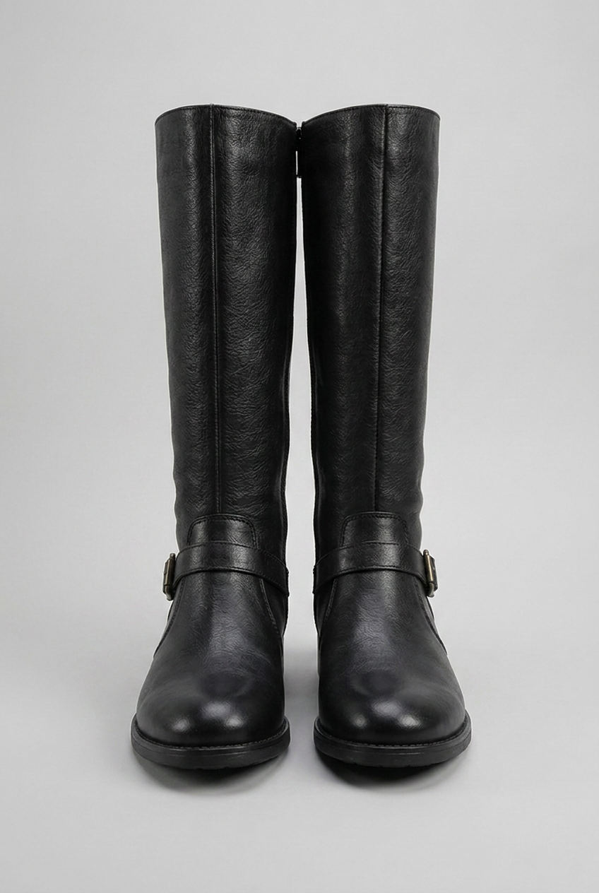 Buckle Strap Block Heel Knee High Boots Women