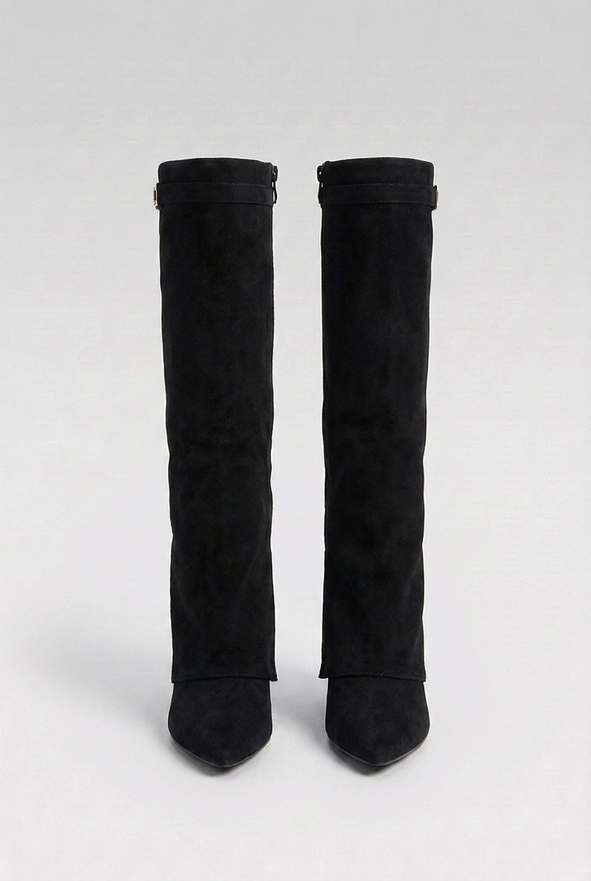 Block Heel Pointed Toe Slouchy Knee High Boots Women