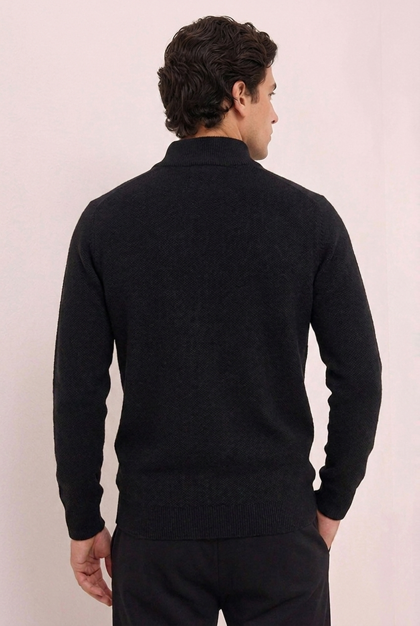 Knit Quarter Zip Ribbed Cuff Jumper Men