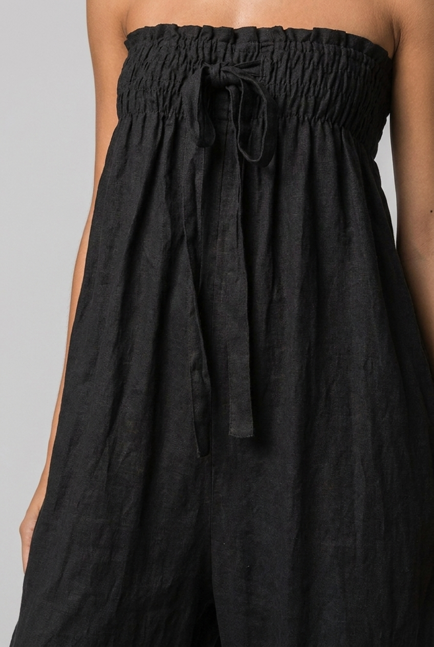 Strapless Bandeau Linen Style Wide Leg Jumpsuit Women
