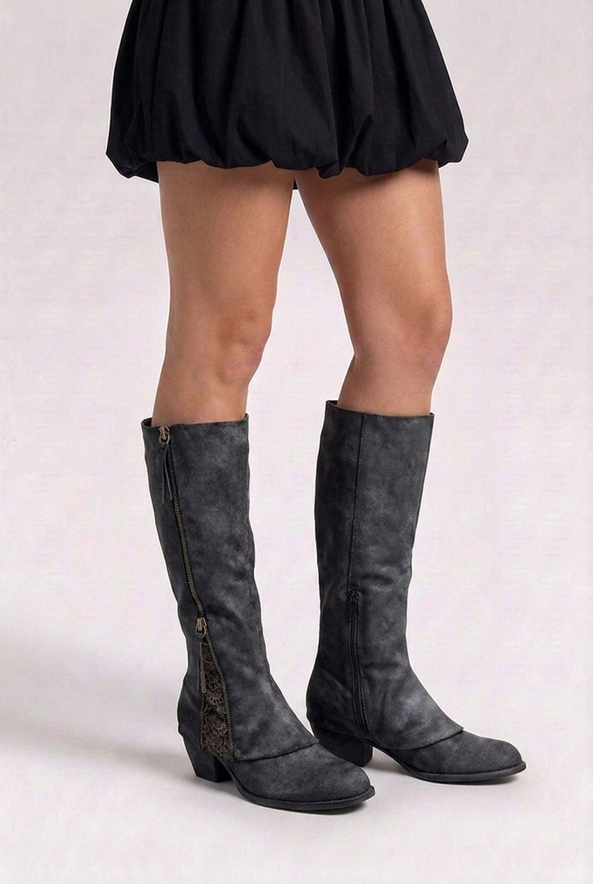 Zip Front Lace Trim Knee High Boots Women