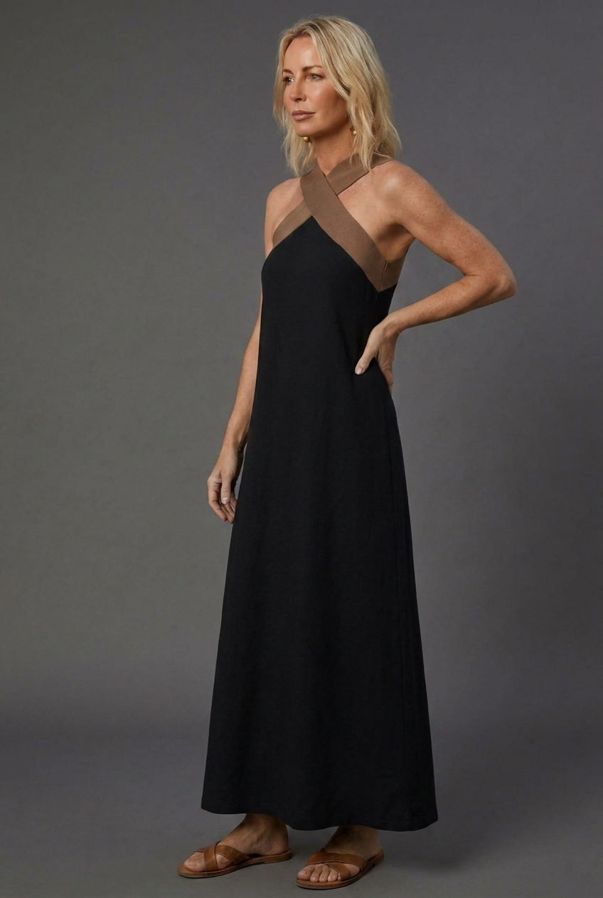 Cross Front Halterneck Sleeveless Maxi Dress Women