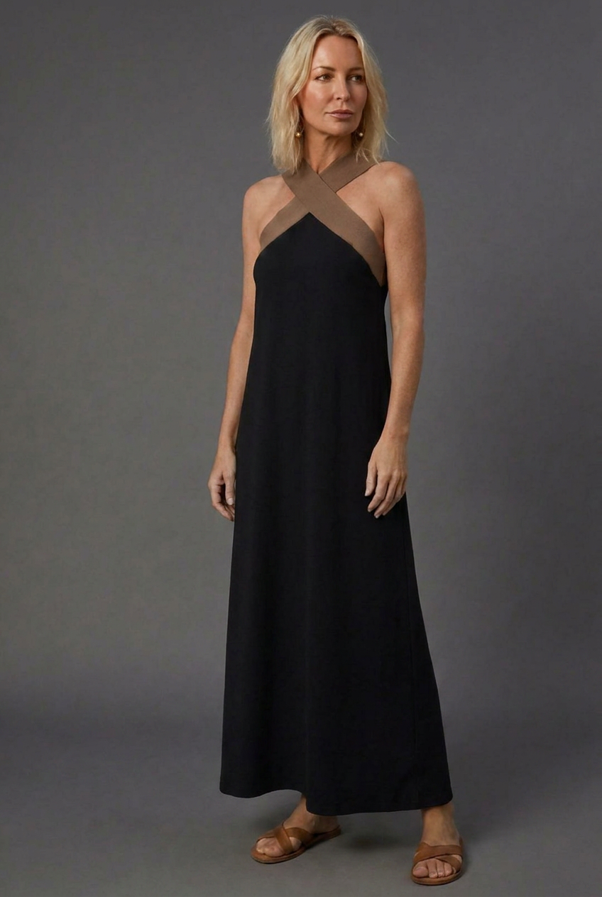 Cross Front Halterneck Sleeveless Maxi Dress Women