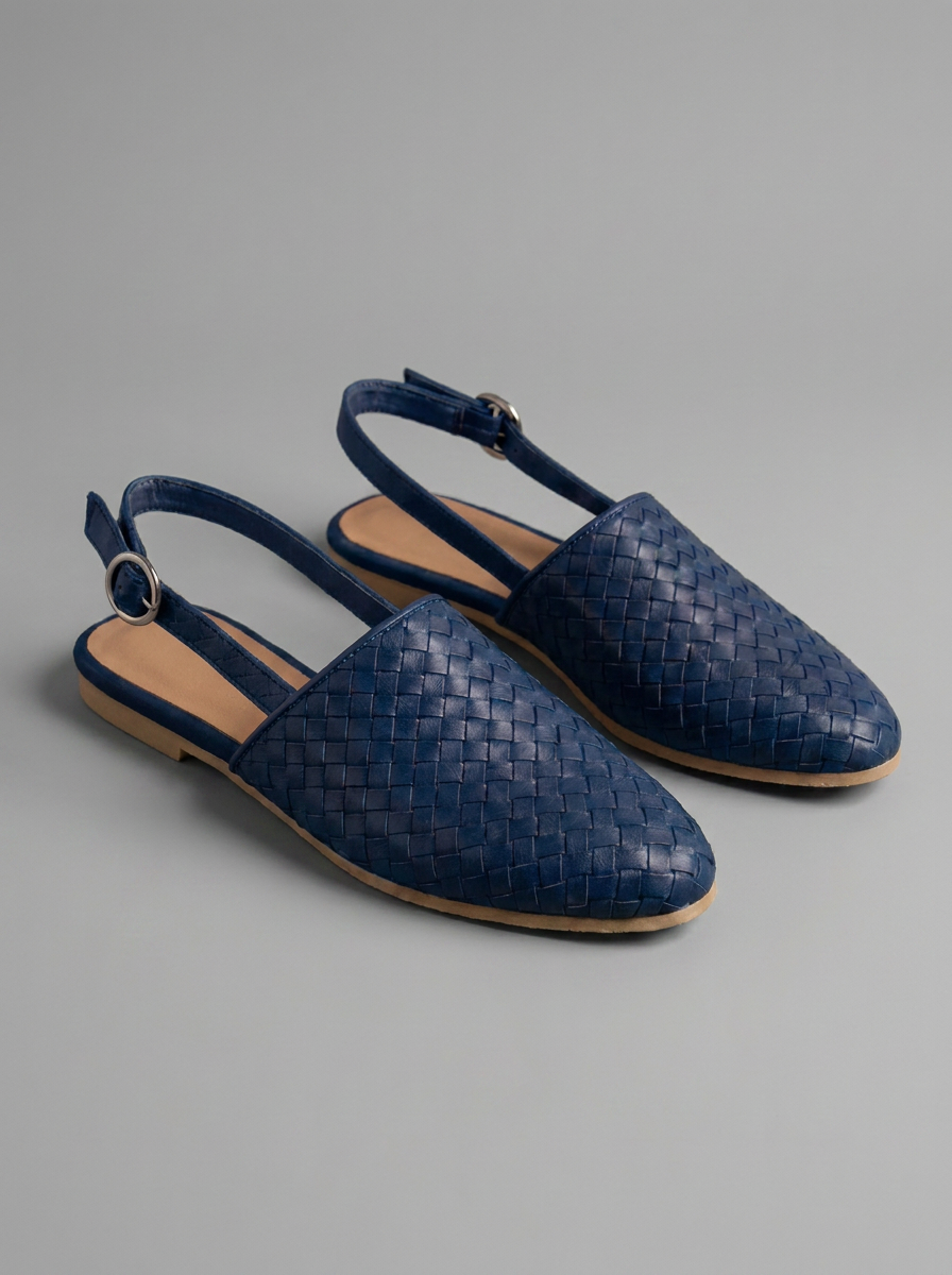 Woven Slingback Mule Flats – Closed Toe Buckle Strap
