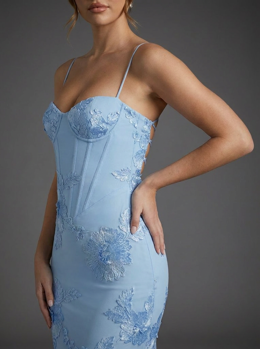 Strappy Embroidered Corset Fishtail Graduation Dress