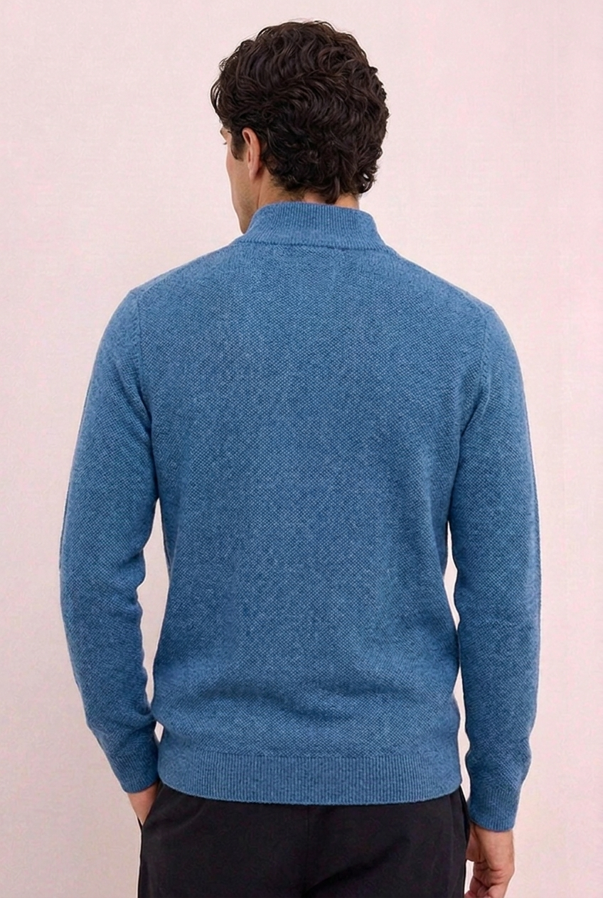 Knit Quarter Zip Ribbed Cuff Jumper Men