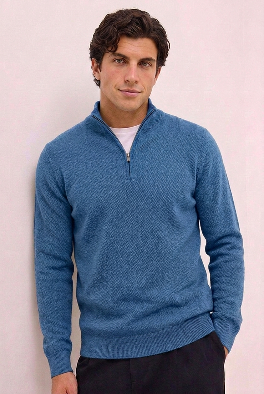 Knit Quarter Zip Ribbed Cuff Jumper Men