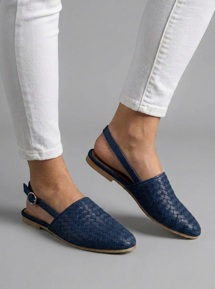 Woven Slingback Mule Flats – Closed Toe Buckle Strap