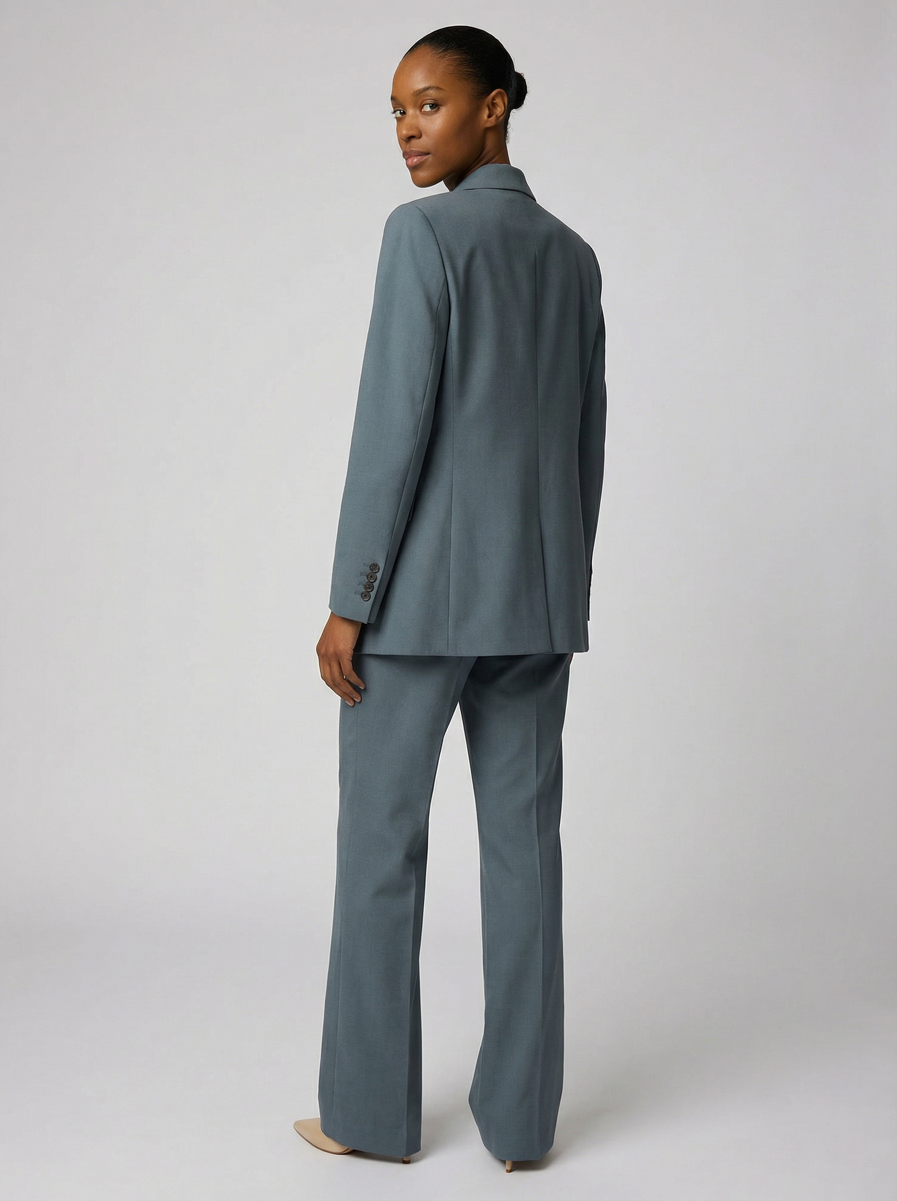 Women's Tailored Slim Blazer & Wide-Leg Trousers Two-Piece Suit