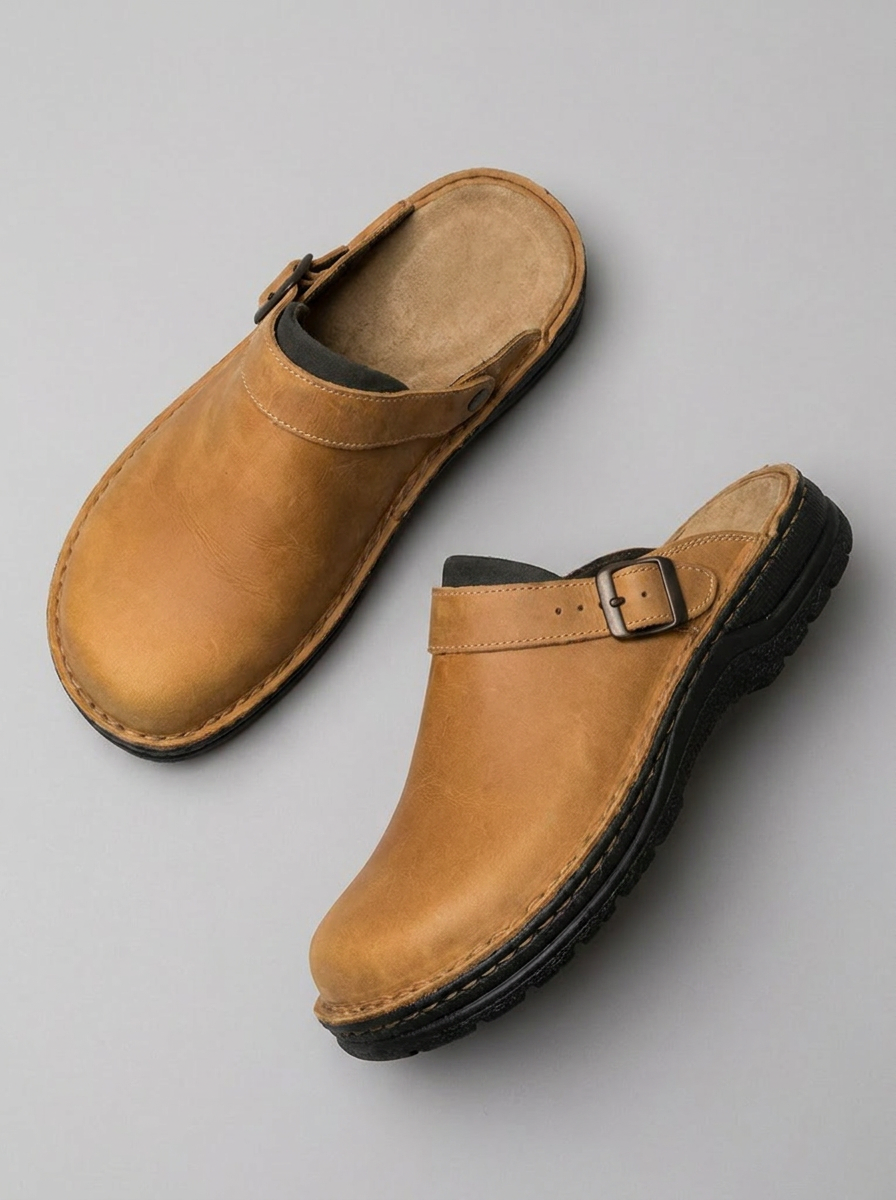 Clog Mules – Backless Buckle Strap Contoured Footbed