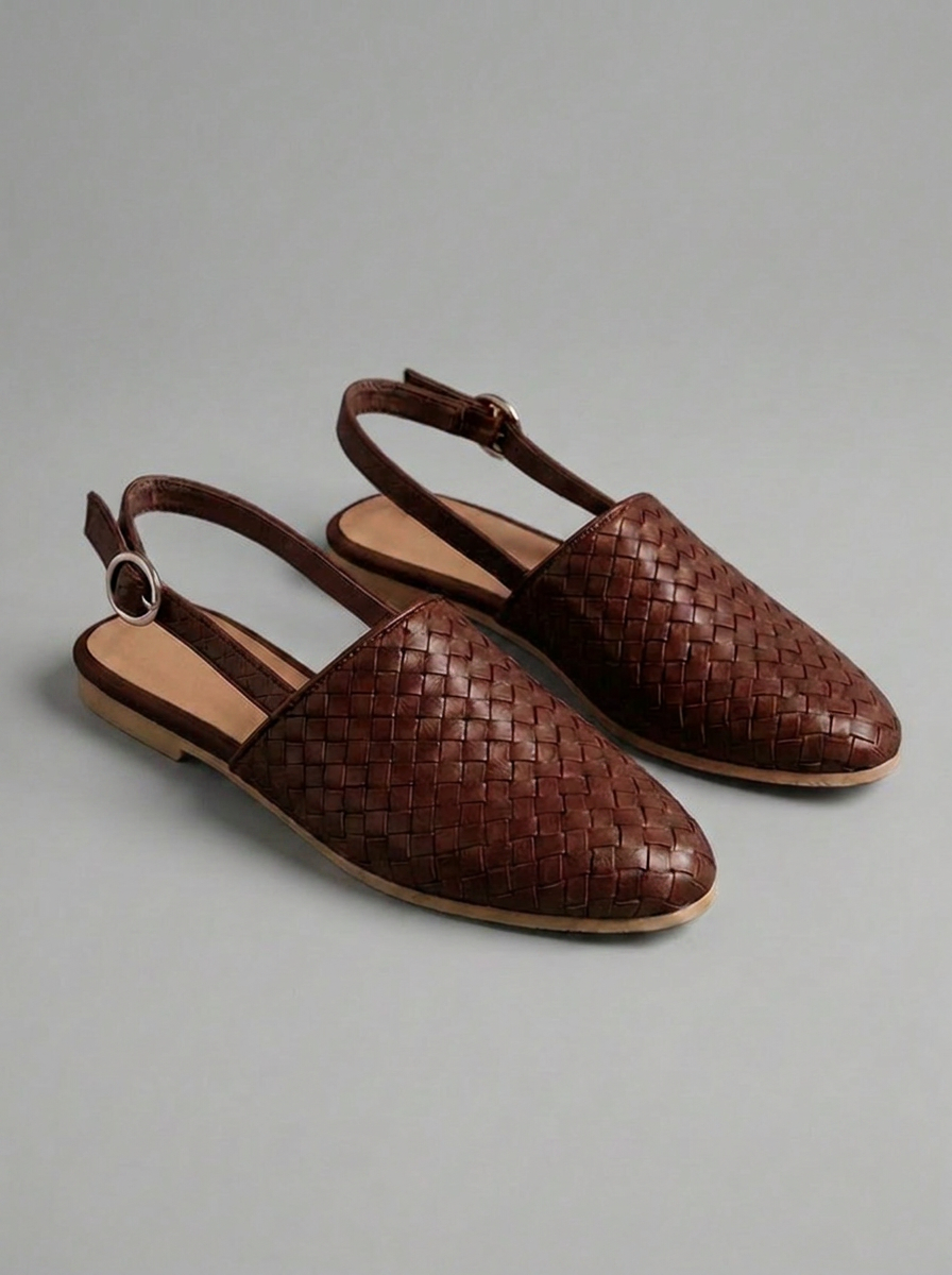 Woven Slingback Mule Flats – Closed Toe Buckle Strap