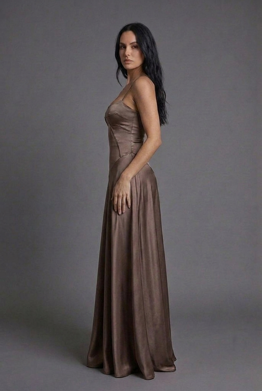 Square Neck Satin Style Wedding Guest Maxi Dress