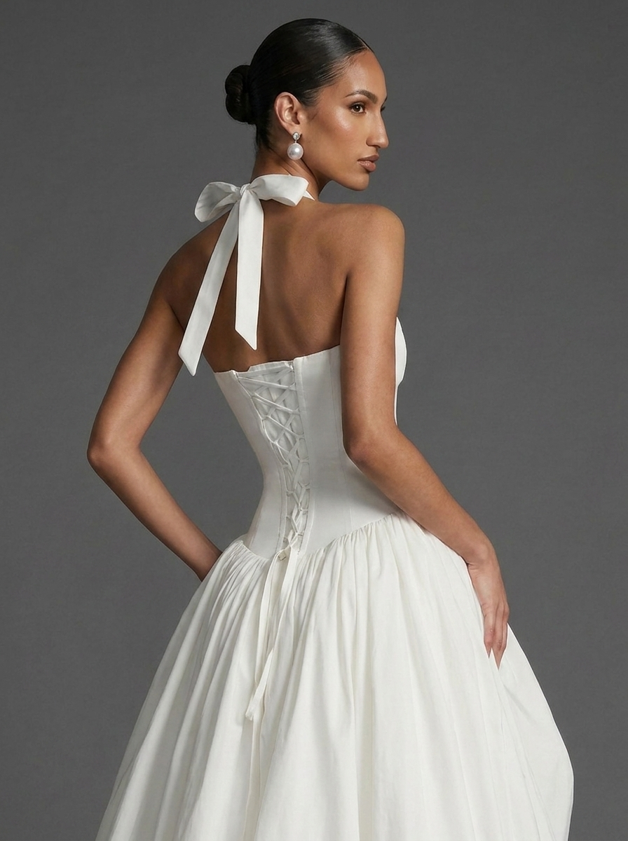 Halter Corset Split Full Skirt Occasion Maxi Dress