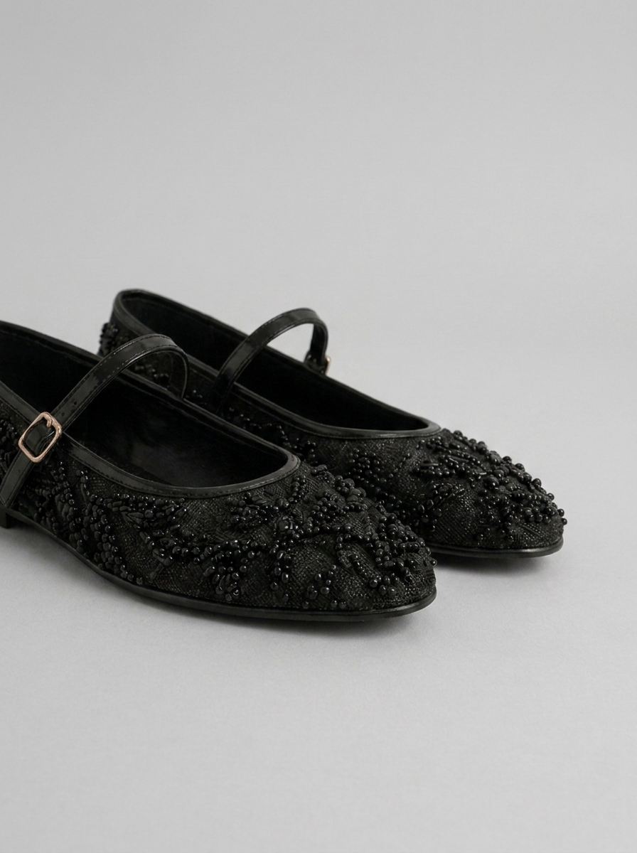 Mesh Mary Jane Embellished Lace Ballet Flats Women