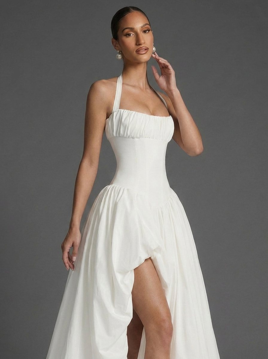 Halter Corset Split Full Skirt Occasion Maxi Dress