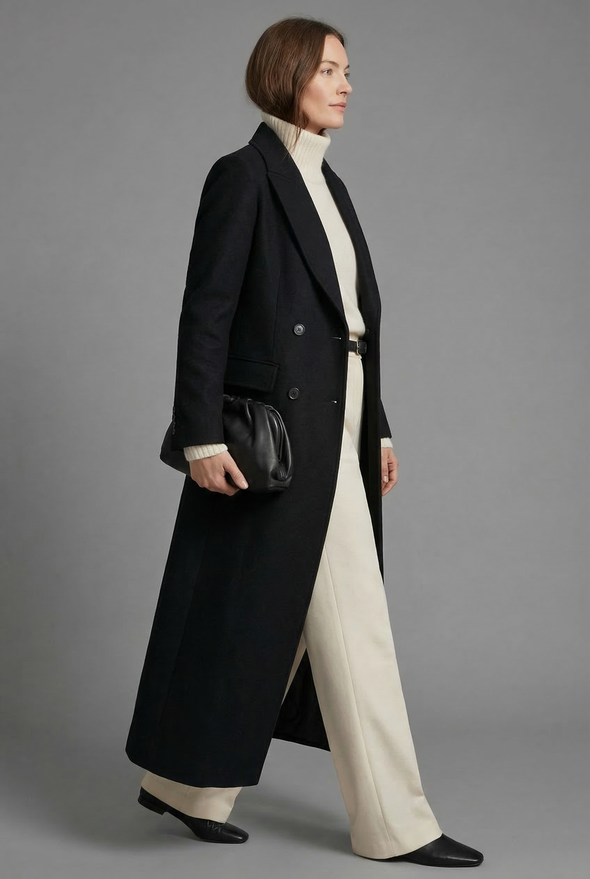 Women’s Black Longline Maxi Overcoat – Tailored Formal Coat