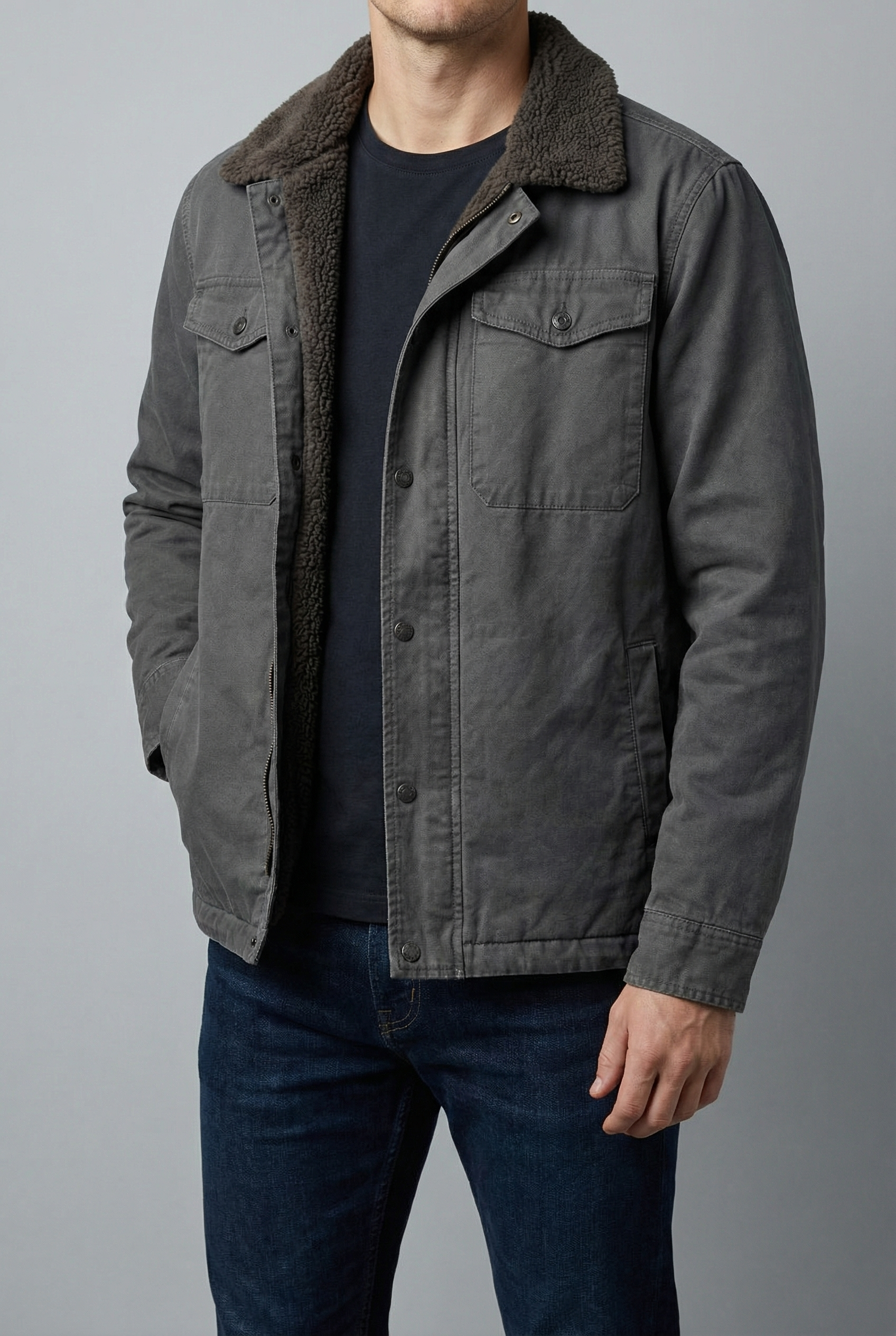 Men's Warm Sherpa Lined Casual Jacket