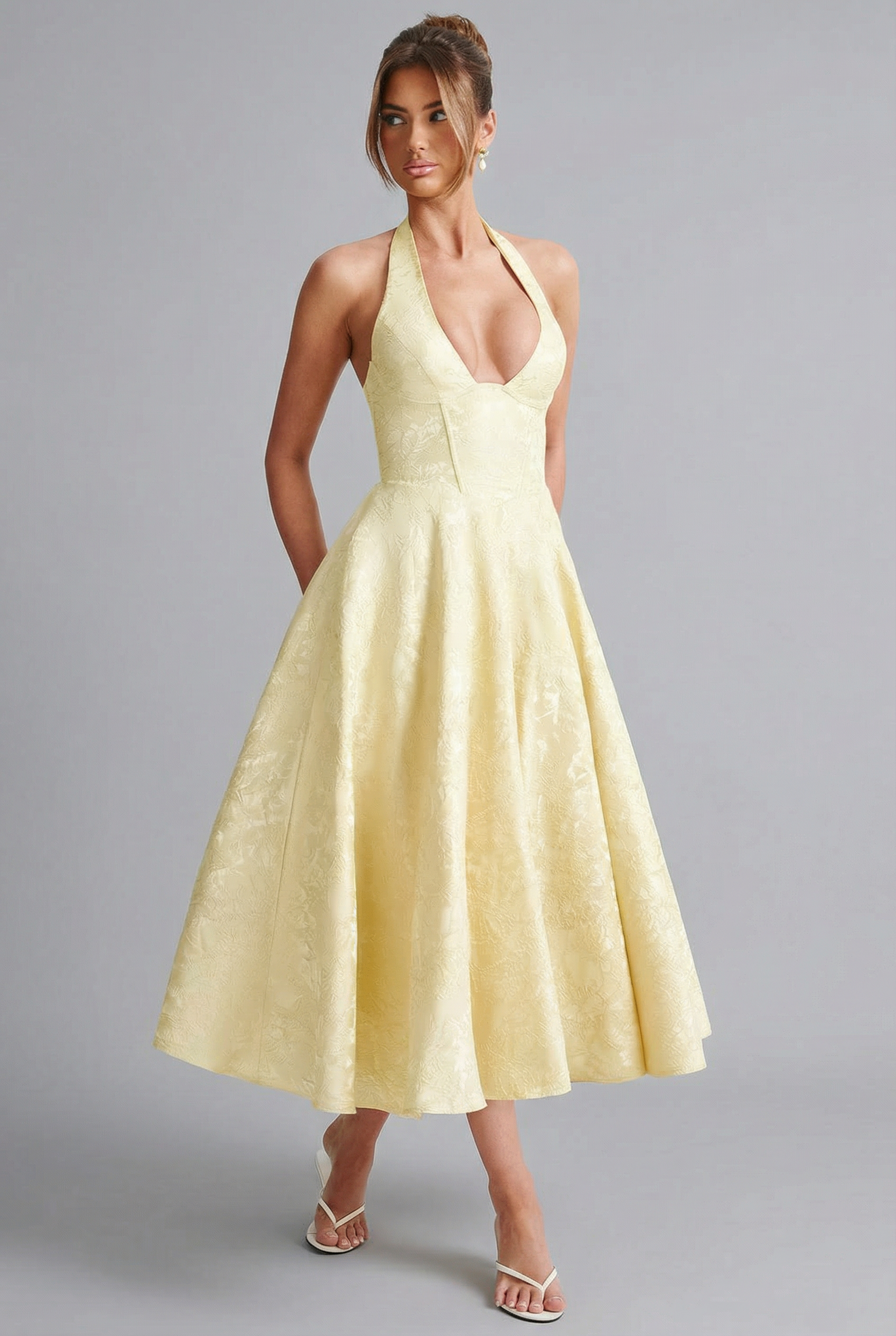 Ascot Halterneck Bow Tie Full Skirt Midi Dress