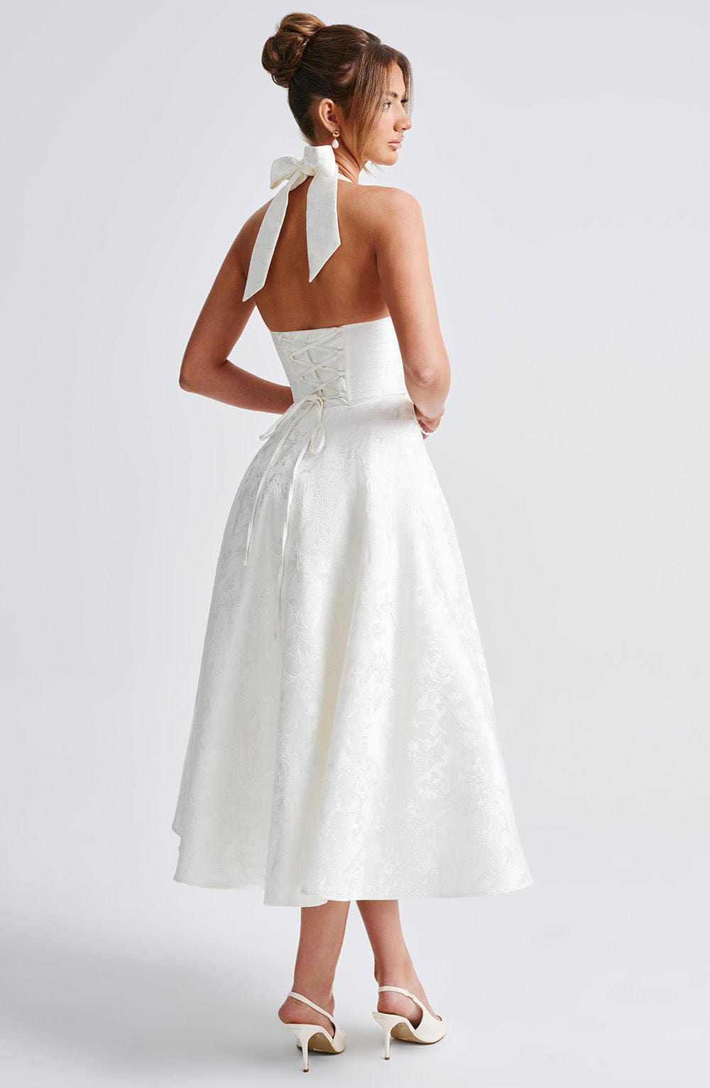 Halter Plunge V Neck Fit Flare Occasion Midi Dress
