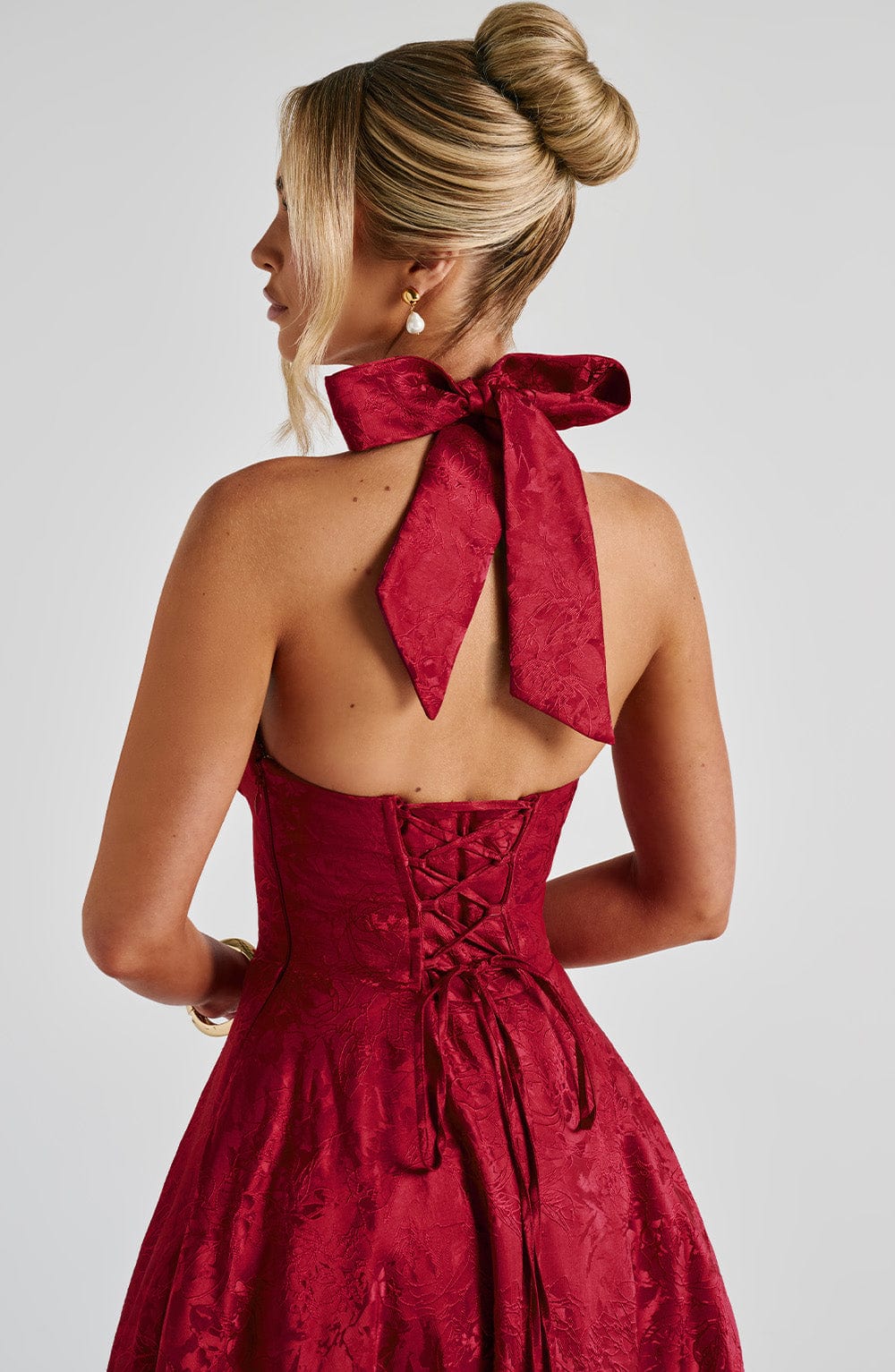 Halter Plunge V Neck Fit Flare Occasion Midi Dress
