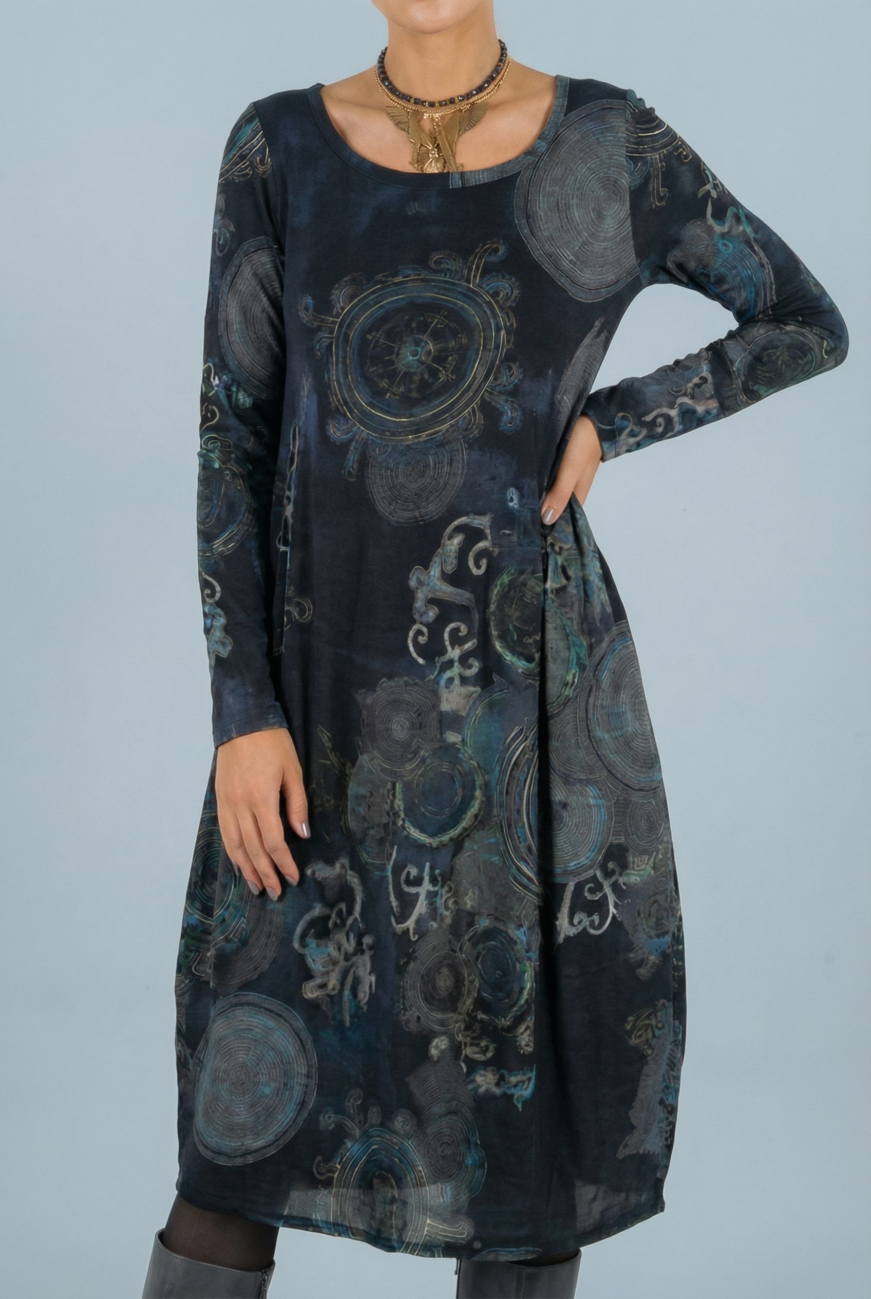 Women’s Modest Midi Boho Dress Long Sleeve Casual Style Comfortable Fit with Pockets