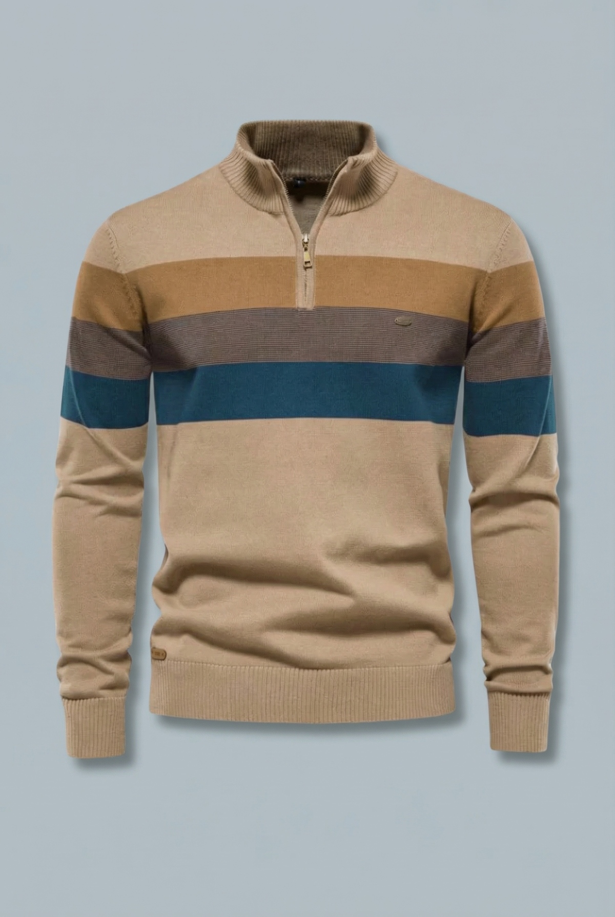 Men’s Striped Quarter Zip Sweater – Soft Knit Jumper