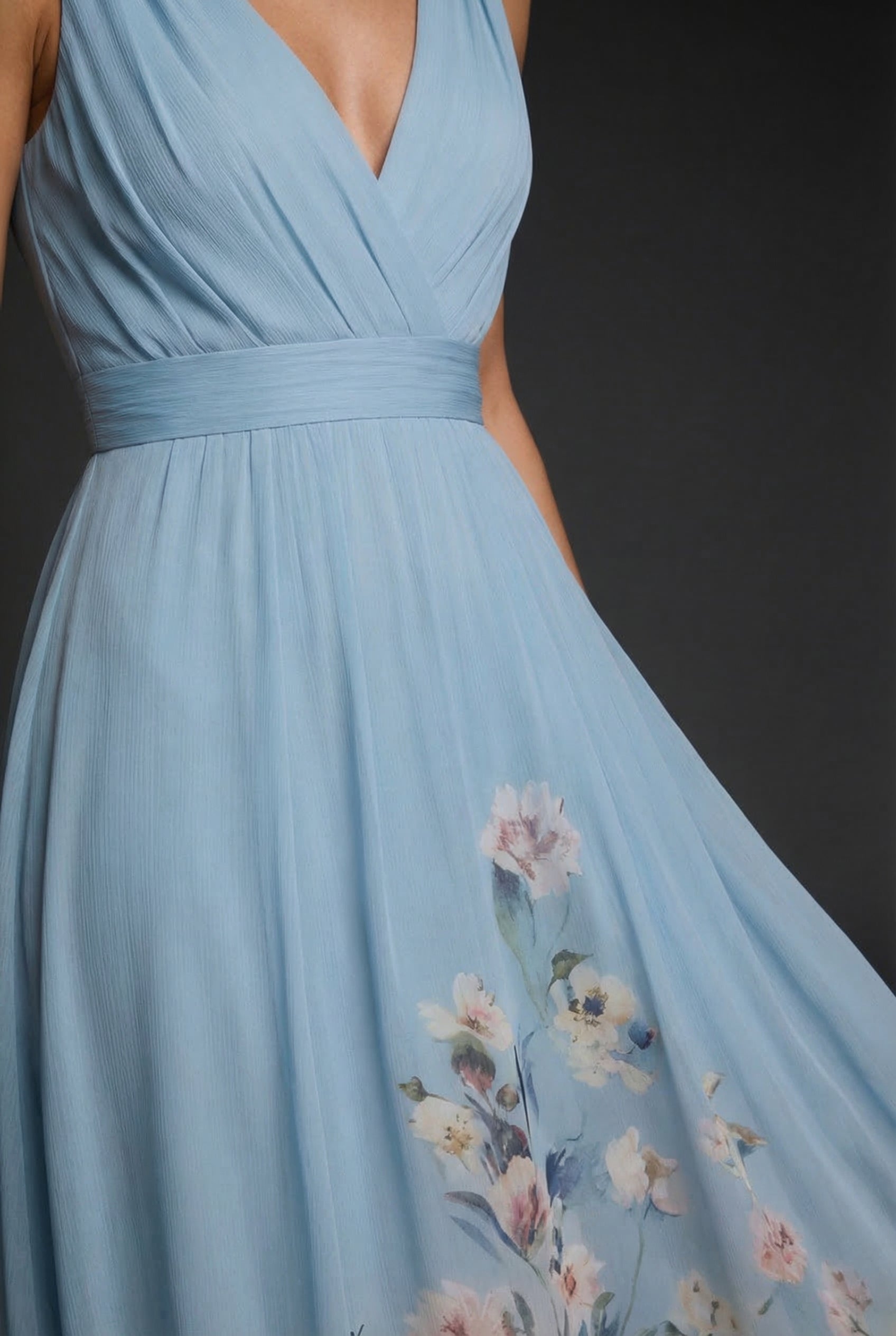 Ascot Floral V-Neck Chiffon Style Maxi Dress