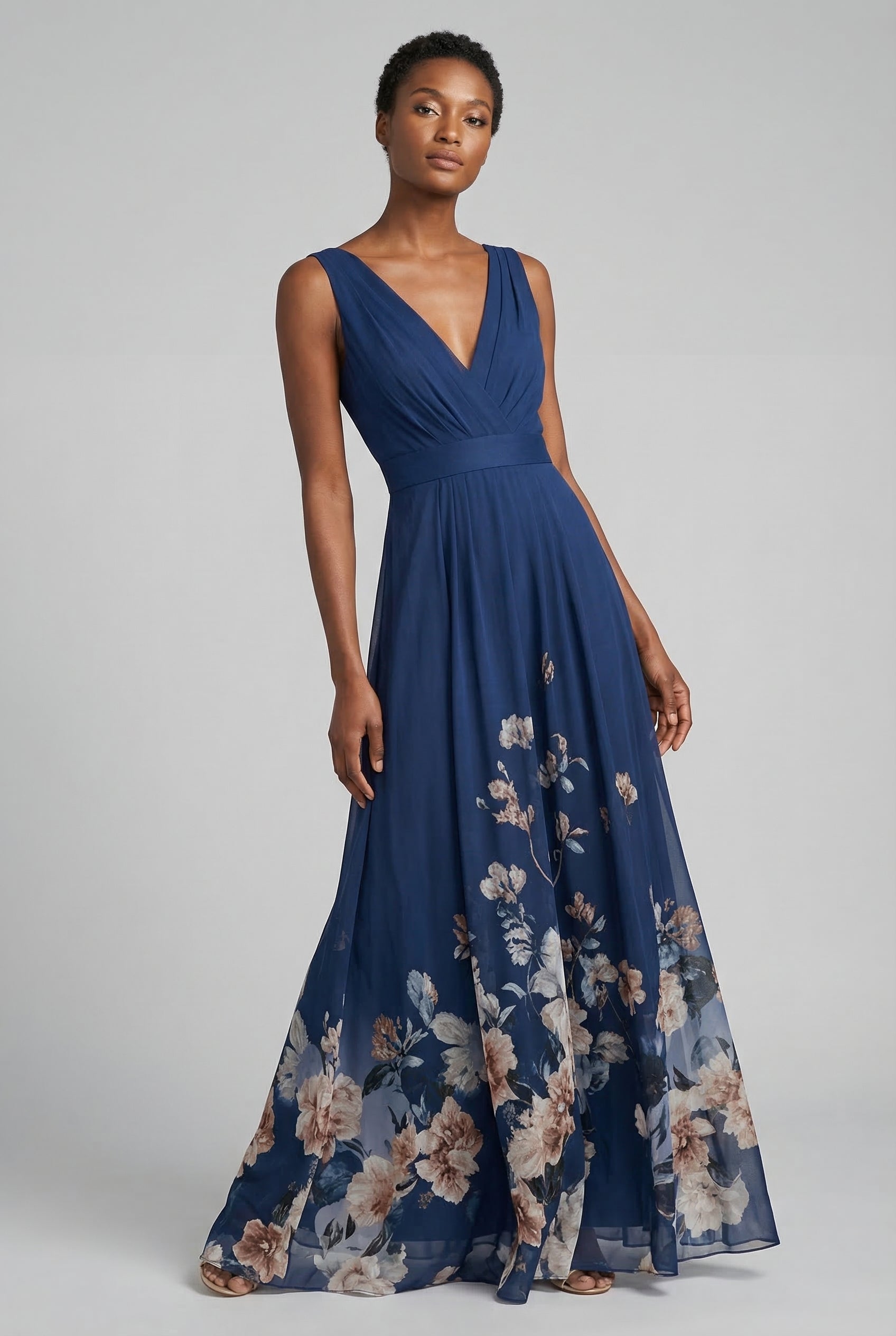 Ascot Floral V-Neck Chiffon Style Maxi Dress