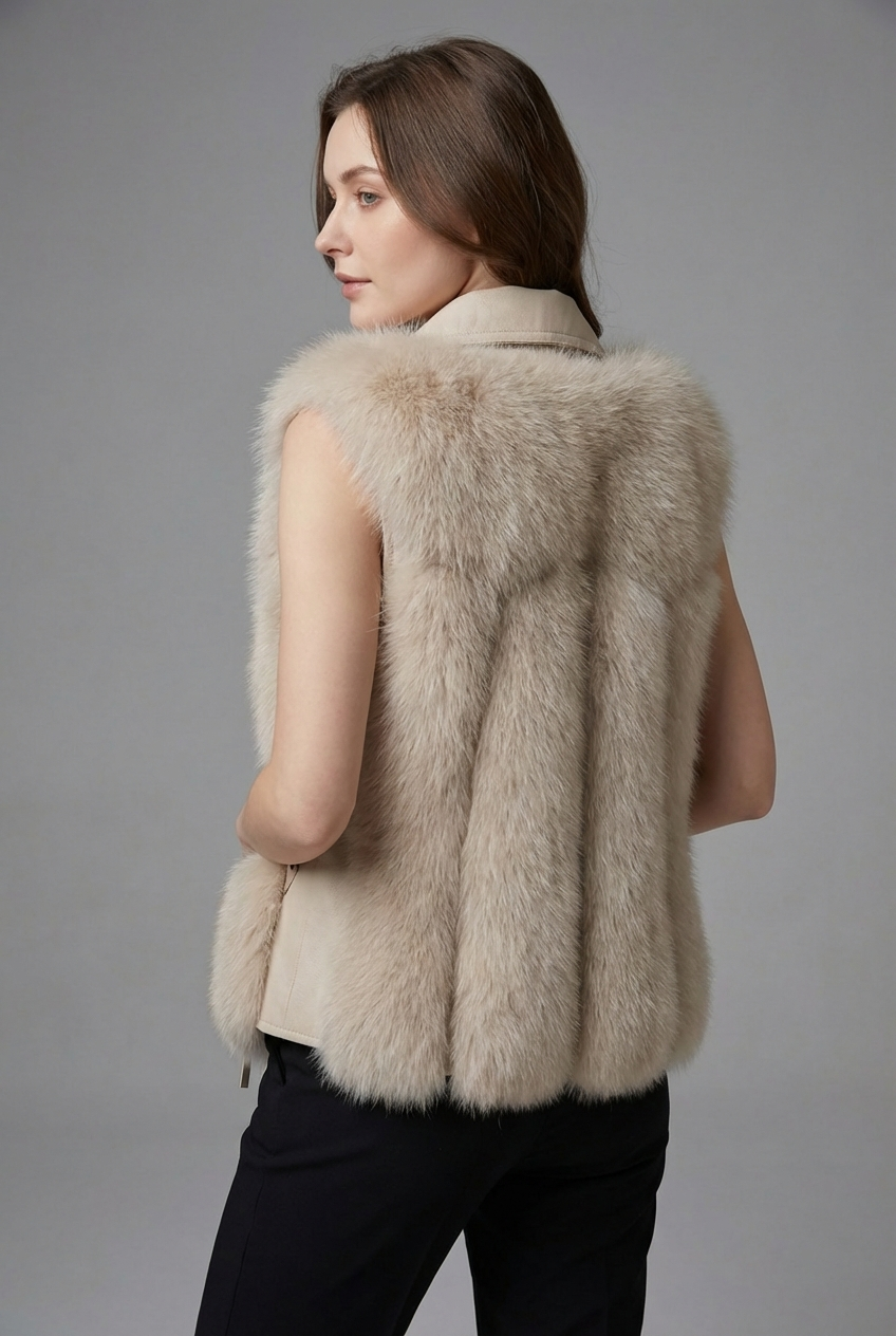 Women's Faux Fur Style Gilet – Oversized Lapel Lightweight Layering Vest