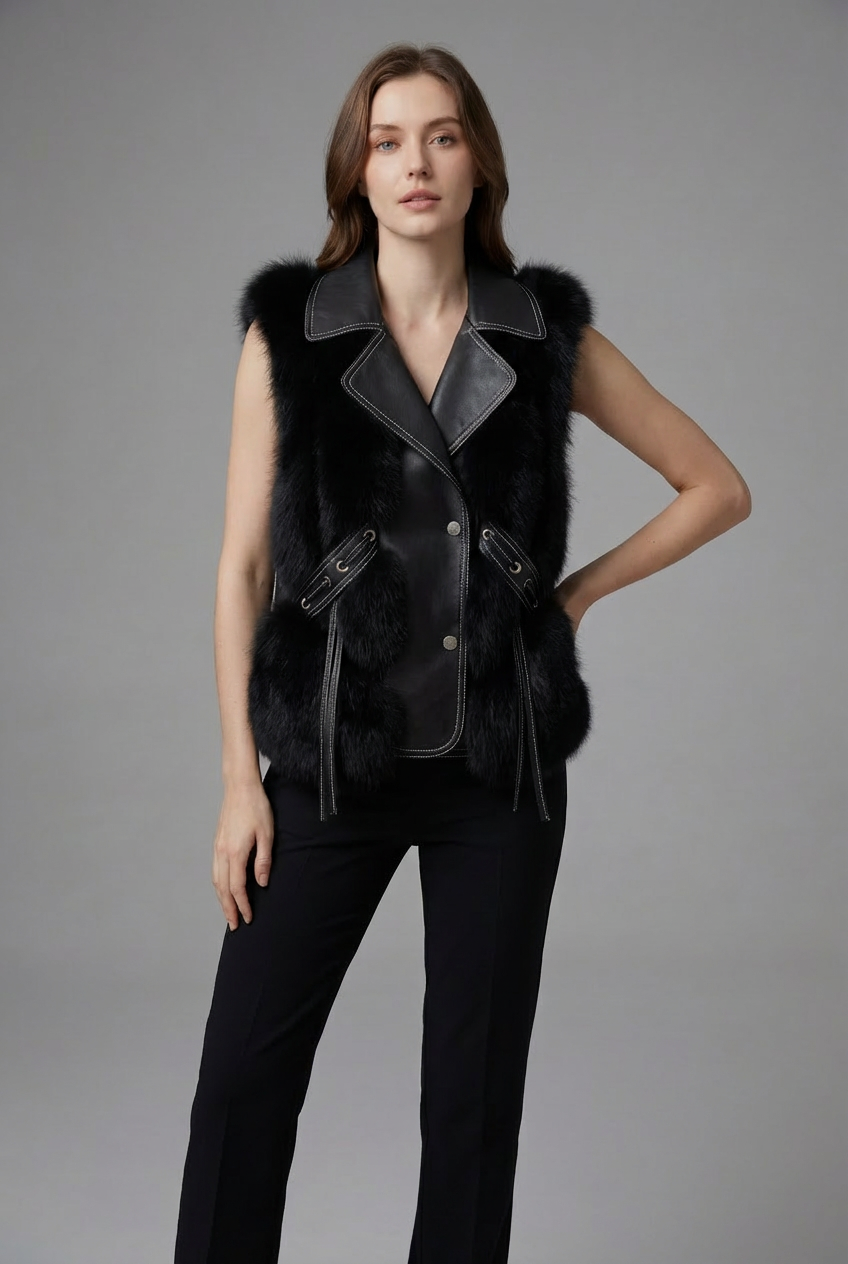 Women's Faux Fur Style Gilet – Oversized Lapel Lightweight Layering Vest