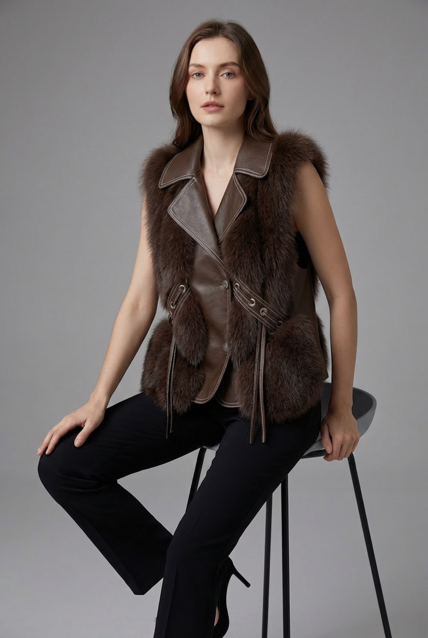 Women's Faux Fur Style Gilet – Oversized Lapel Lightweight Layering Vest