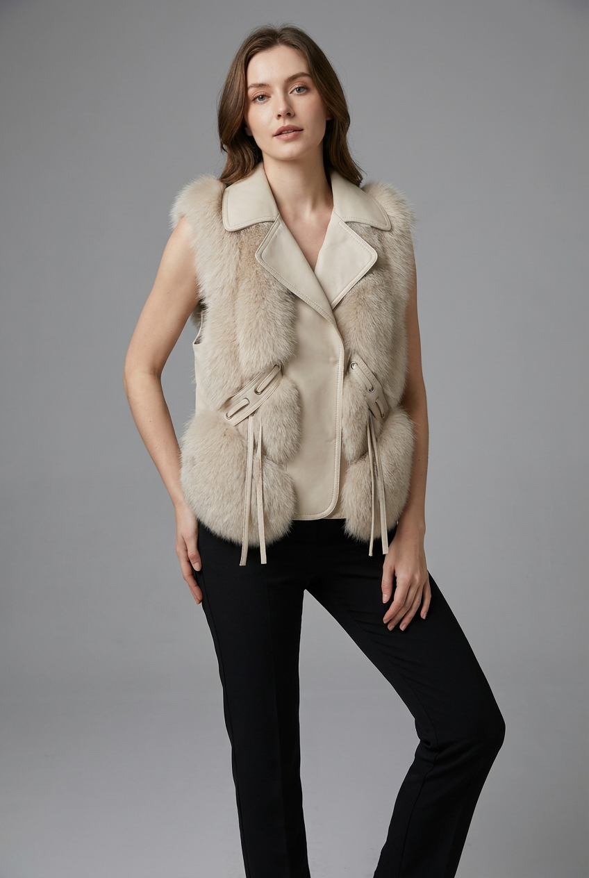 Women's Faux Fur Style Gilet – Oversized Lapel Lightweight Layering Vest