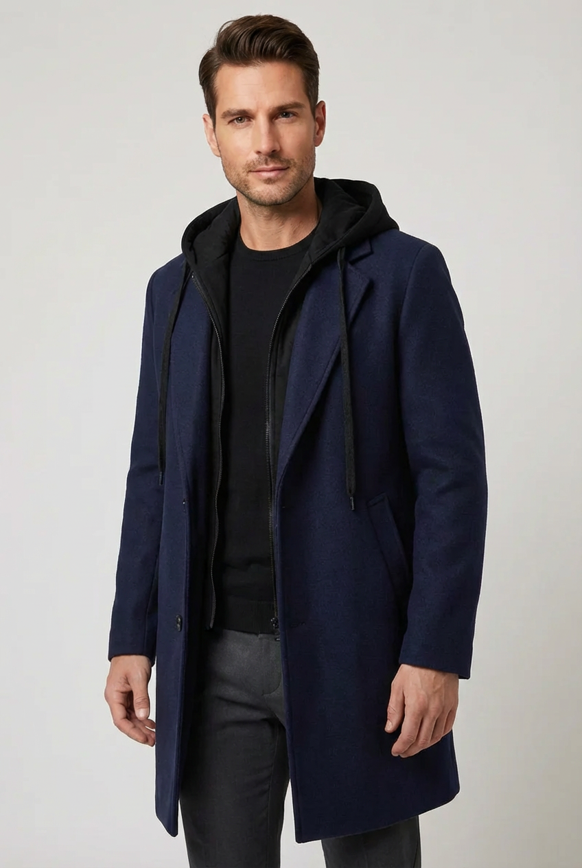Men's Elegant Warm Fleece Lining Long Coat