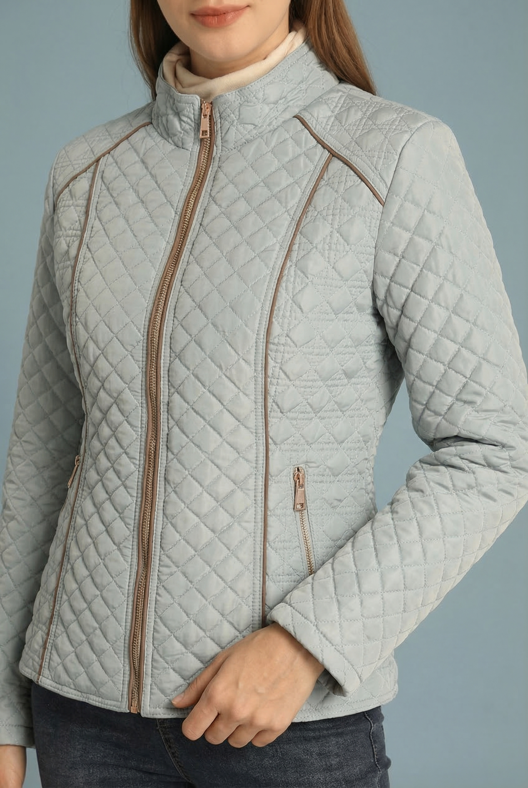 Women's Summer Quilted Zip Up Fitted Jacket