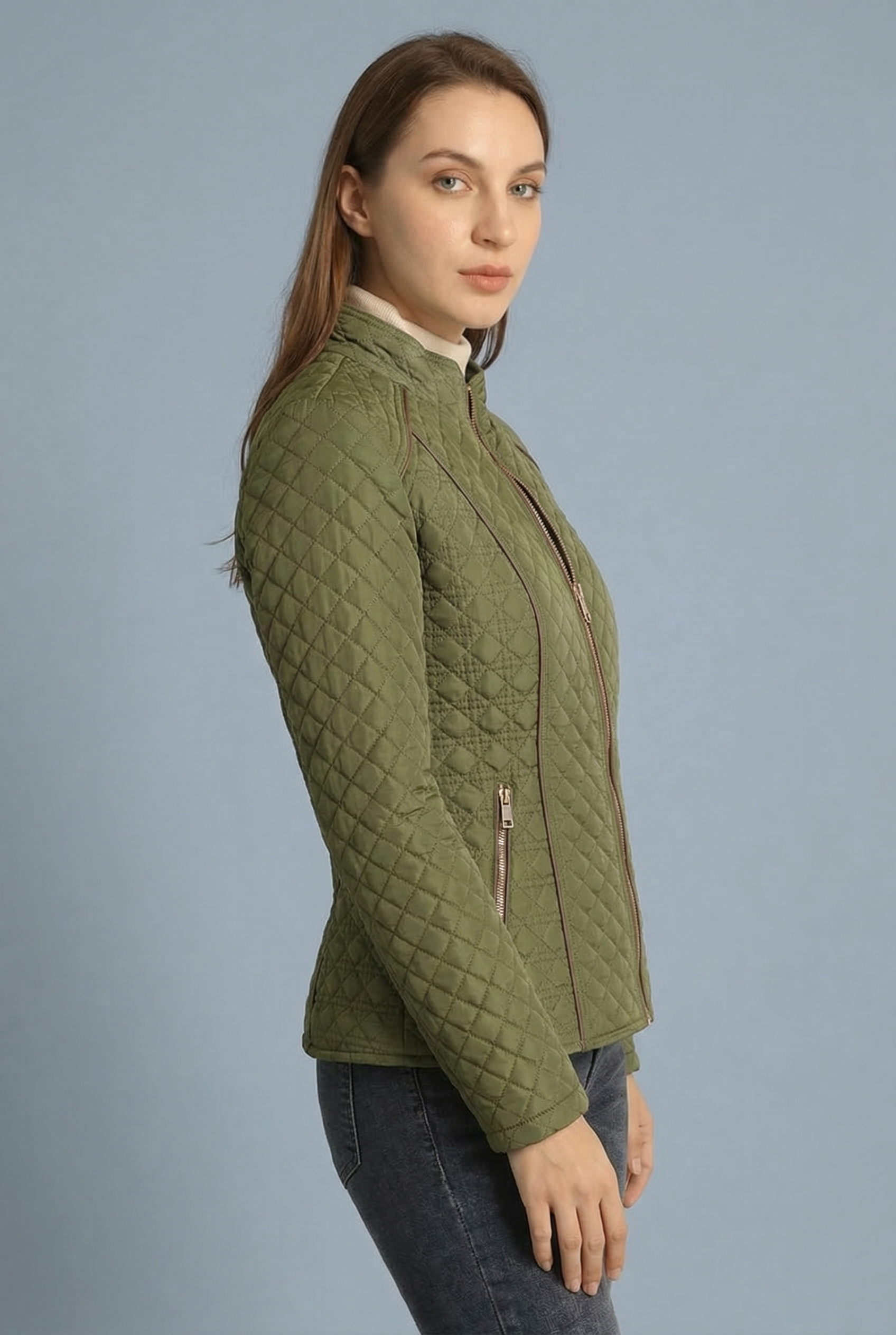 Women's Summer Quilted Zip Up Fitted Jacket
