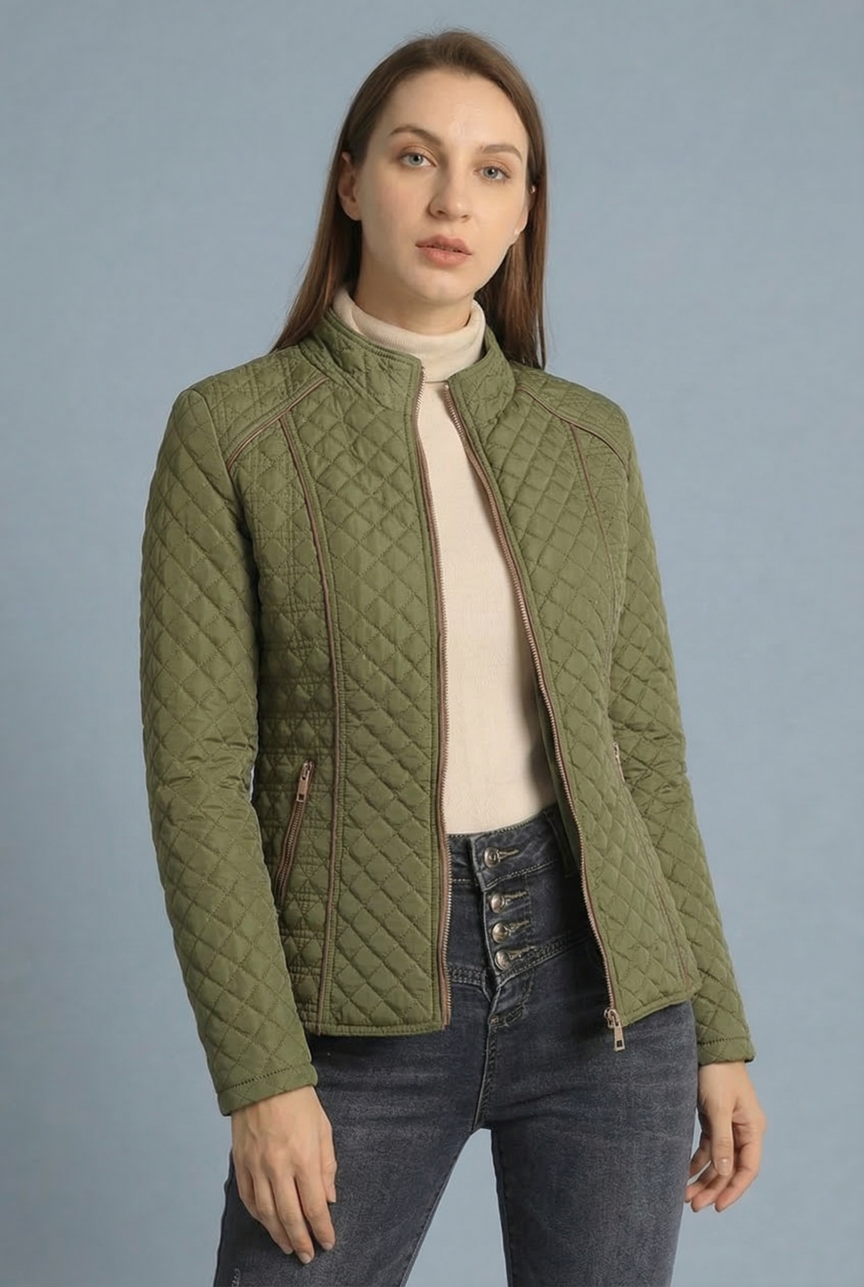 Women's Summer Quilted Zip Up Fitted Jacket