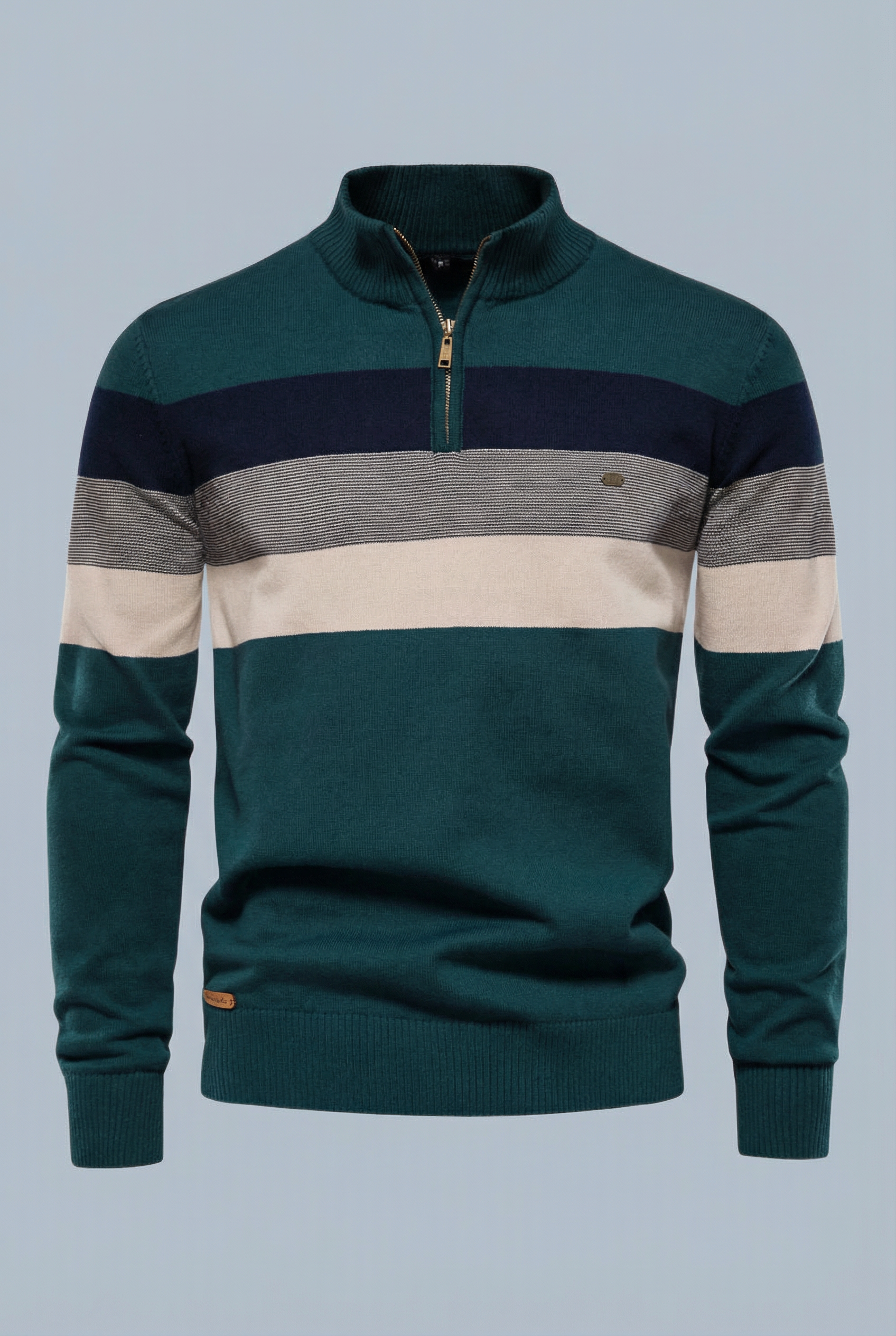 Men’s Striped Quarter Zip Sweater – Soft Knit Jumper
