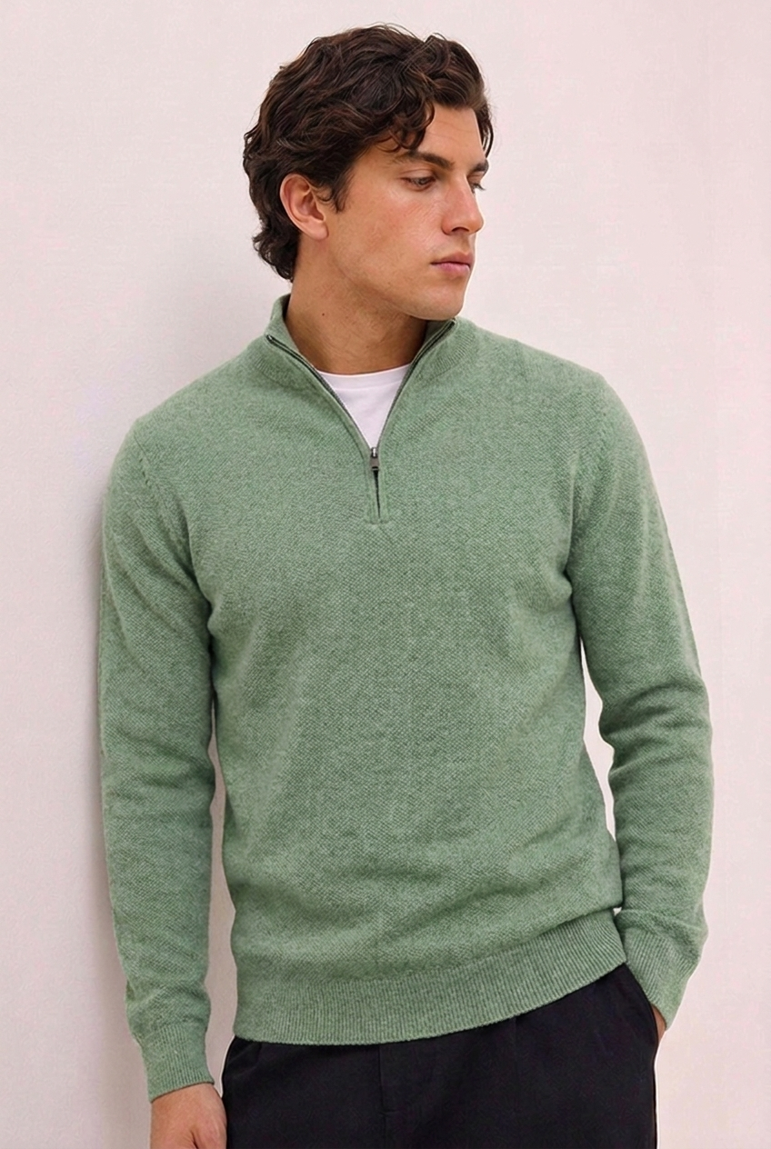 Knit Quarter Zip Ribbed Cuff Jumper Men