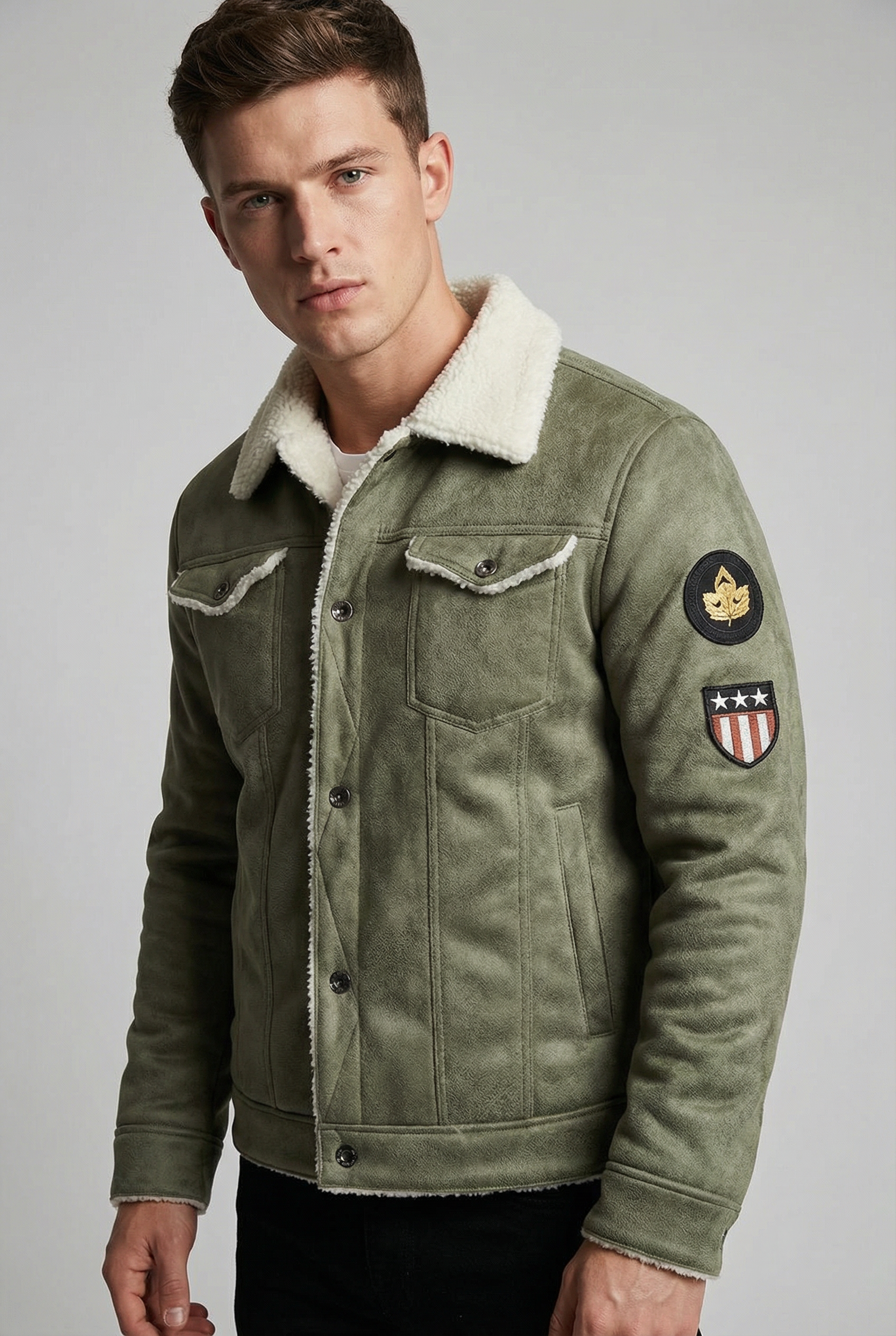 Men’s Faux Leather Jacket with Shearling Lining