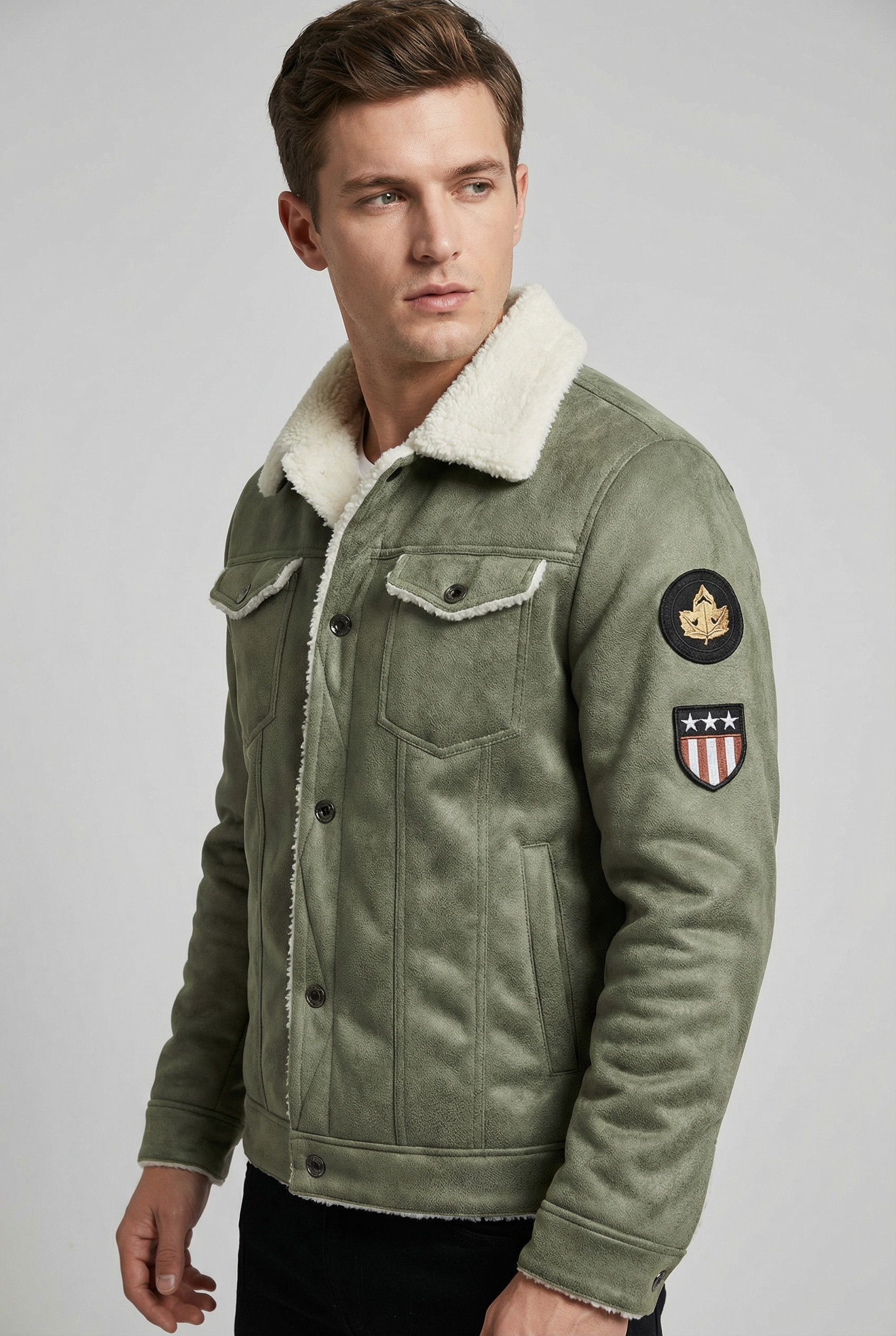 Men’s Faux Leather Jacket with Shearling Lining