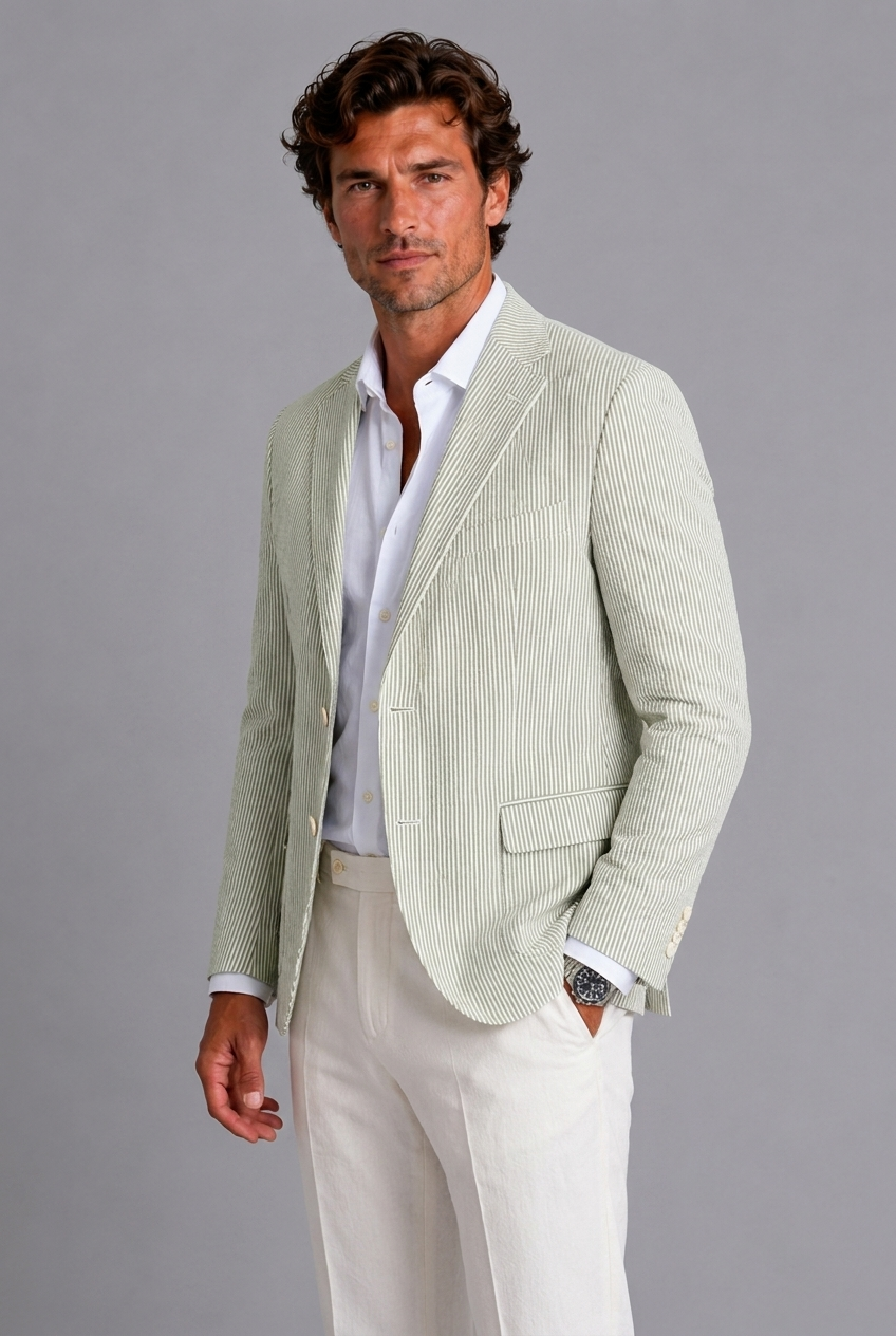 Textured Notch Lapel Lightweight Blazer Men