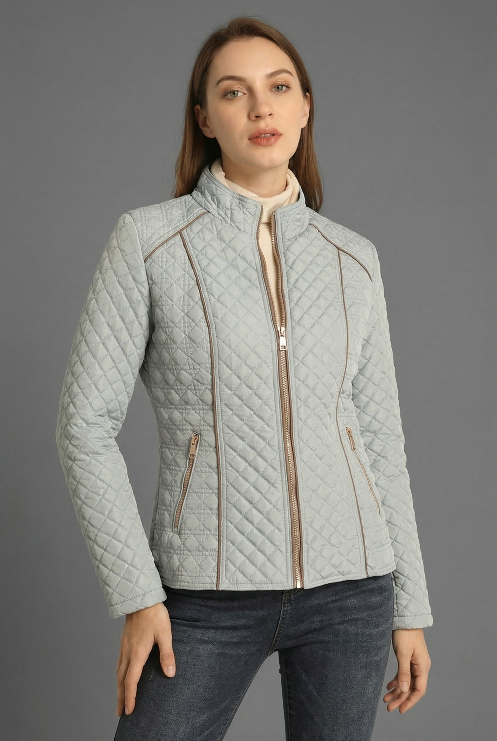 Women's Summer Quilted Zip Up Fitted Jacket