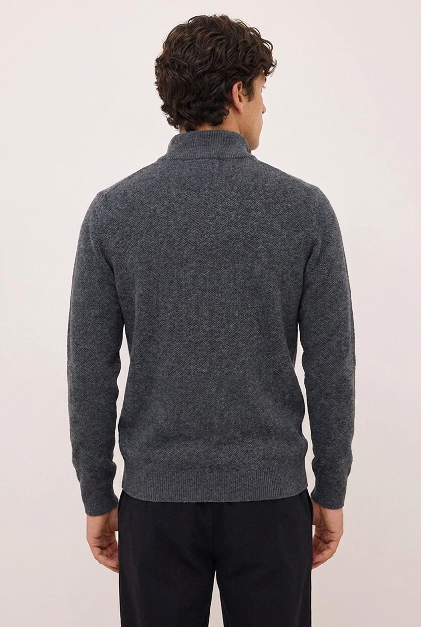 Knit Quarter Zip Ribbed Cuff Jumper Men