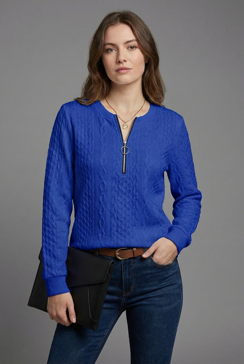 Women’s Cable Knit Quarter Zip Casual Everyday Jumper