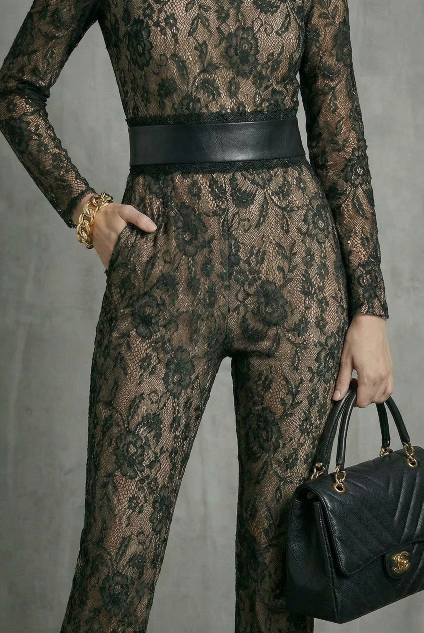 Women’s Black Long Sleeve Lace Wide Leg Jumpsuit